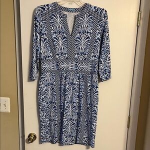 J. McLaughlin Blue and White Long Sleeve Dress